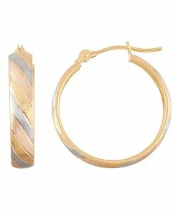Jordan Blue Tri-Tone 10k Gold Striped Hoop Earrings