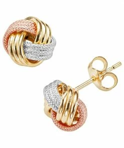 Jordan Blue 14k Gold Tri-Tone Textured Love Knot Stud Earrings